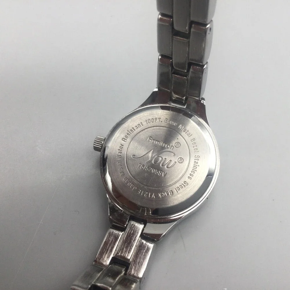 Armitron Now Womens Watch 22mm Pink MOP Crystals Silver Tone New Battery 7.25